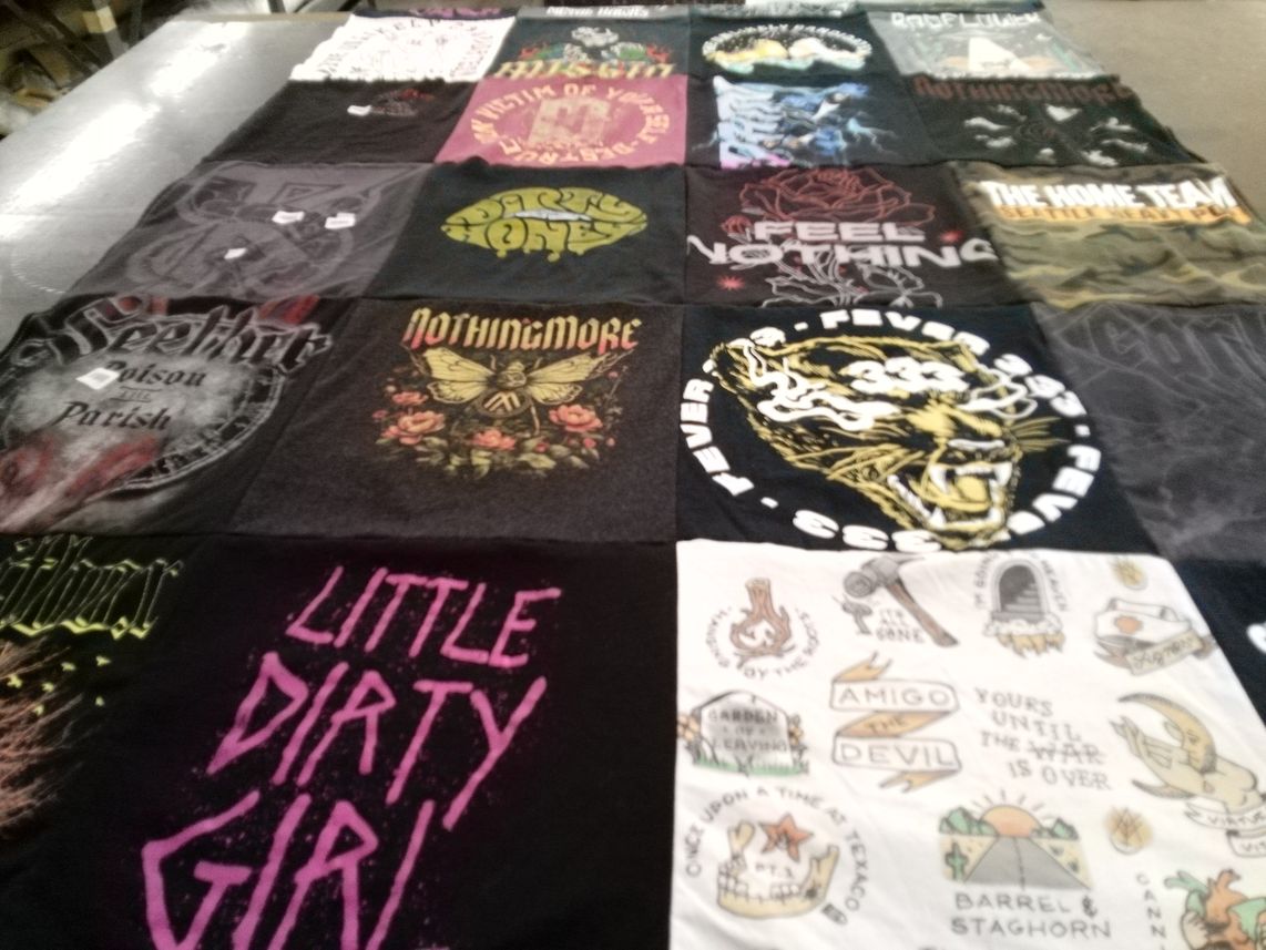 T-shirt quilt with music, rock themes by Heather from NM