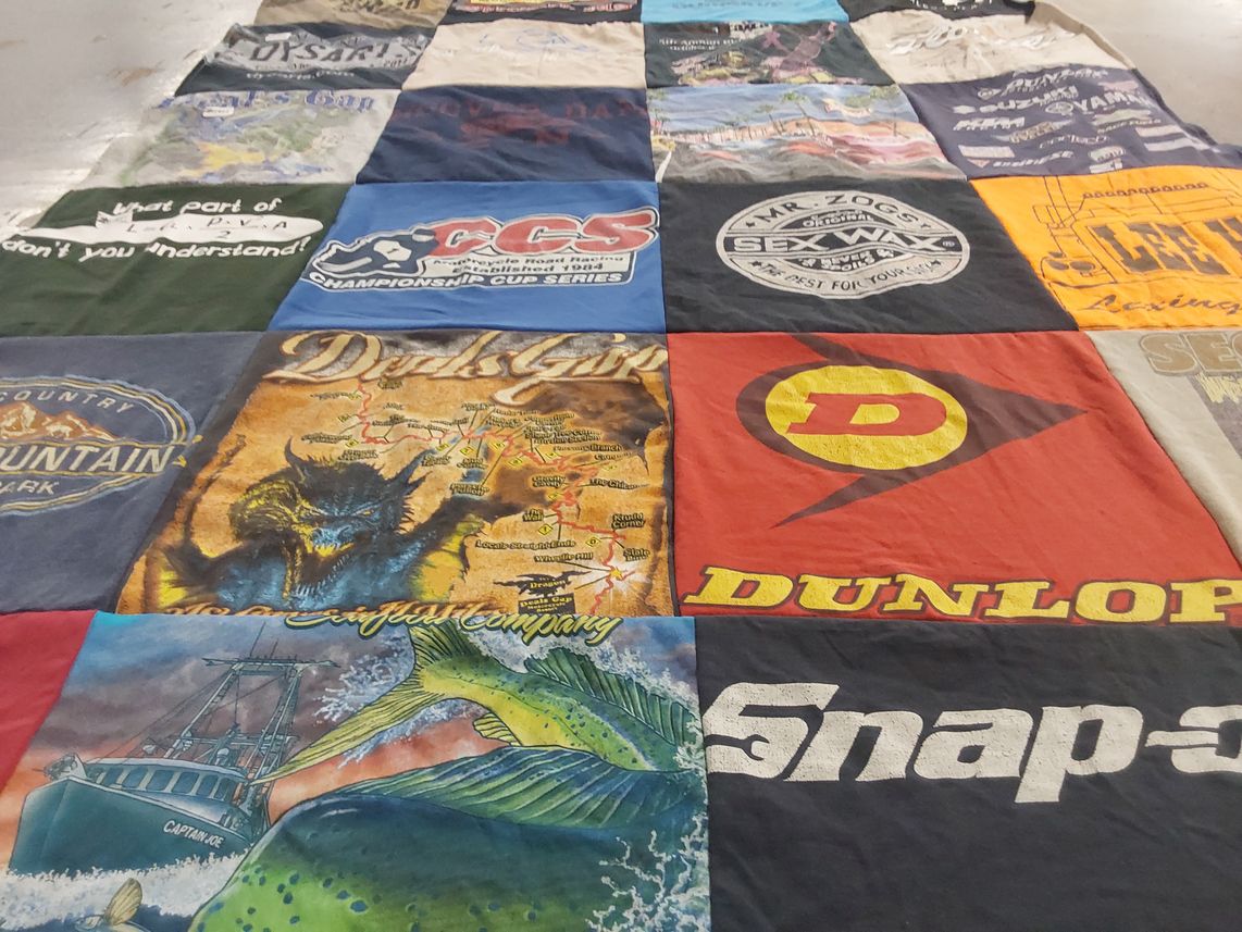T-shirt quilt with motorsports, outdoor activities themes by Stephen from FL