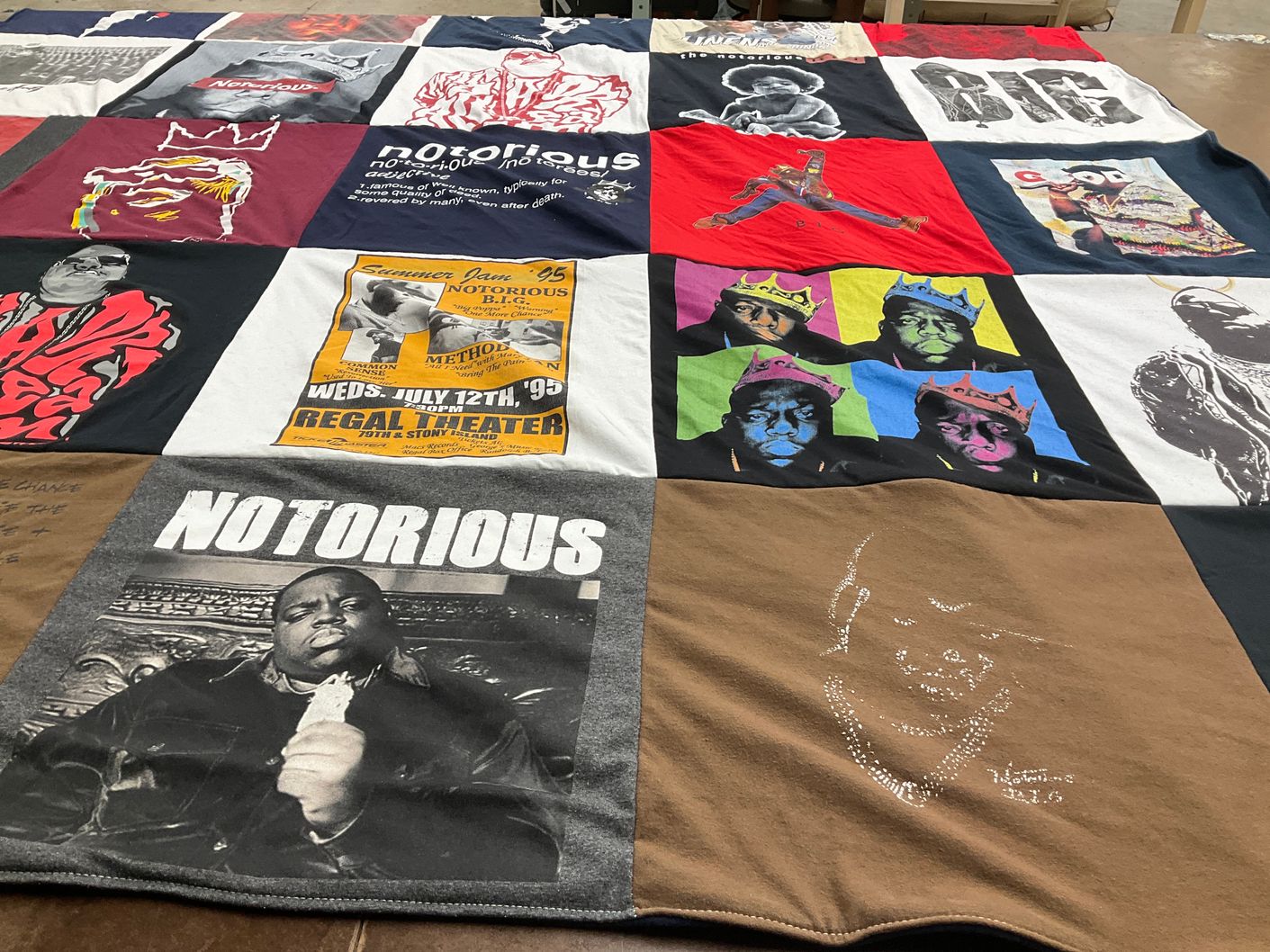 T-shirt quilt with hip hop, music themes by Collins from NC