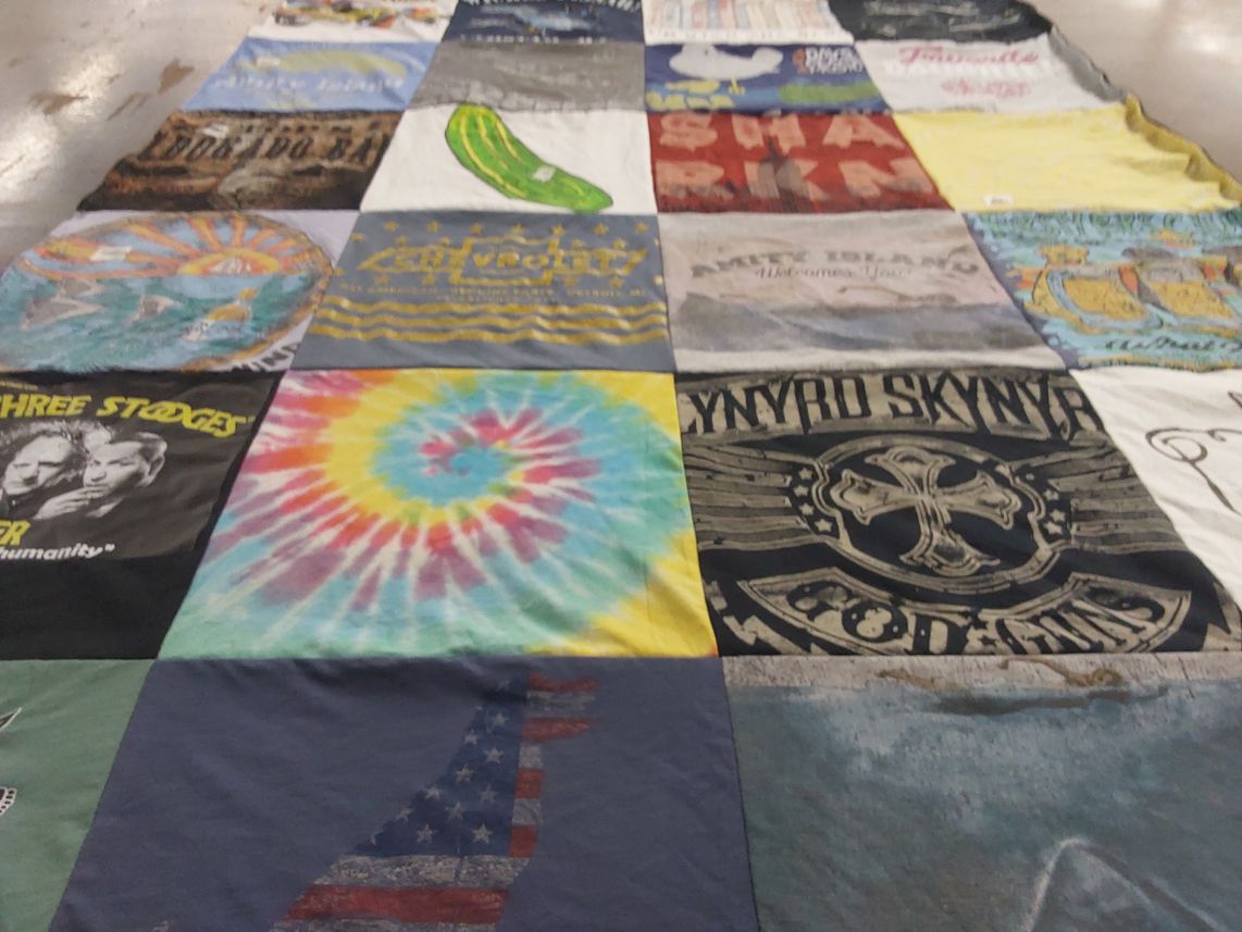 T-shirt quilt with music, humor themes by Lisa from MA