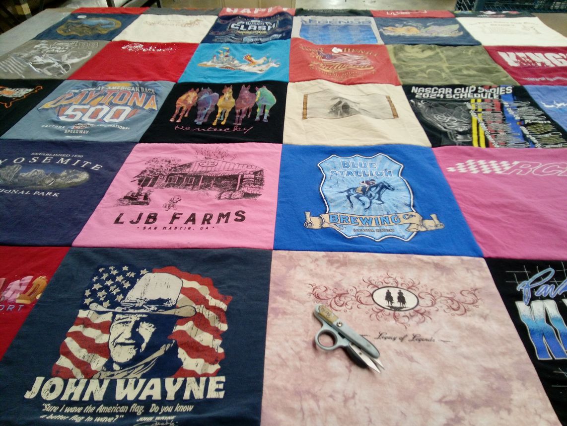 T-shirt quilt with nascar, brewing themes by Valerie from CA