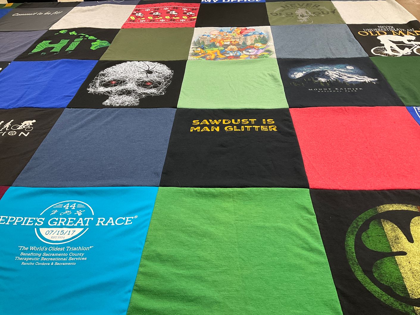 T-shirt quilt with fitness, outdoor themes by Patricia from UT