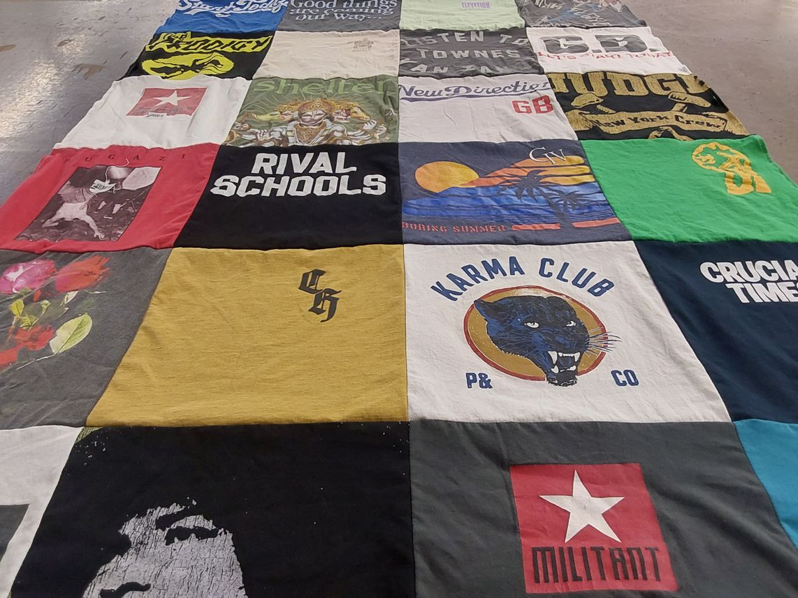 T-shirt quilt with music, punk themes by Mike from CA