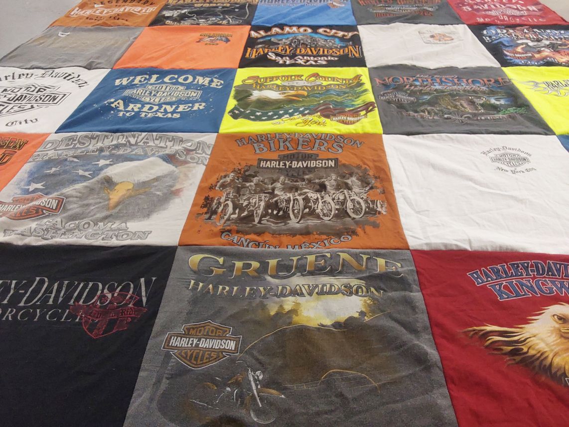 T-shirt quilt with motorcycling, biking themes by John from TX