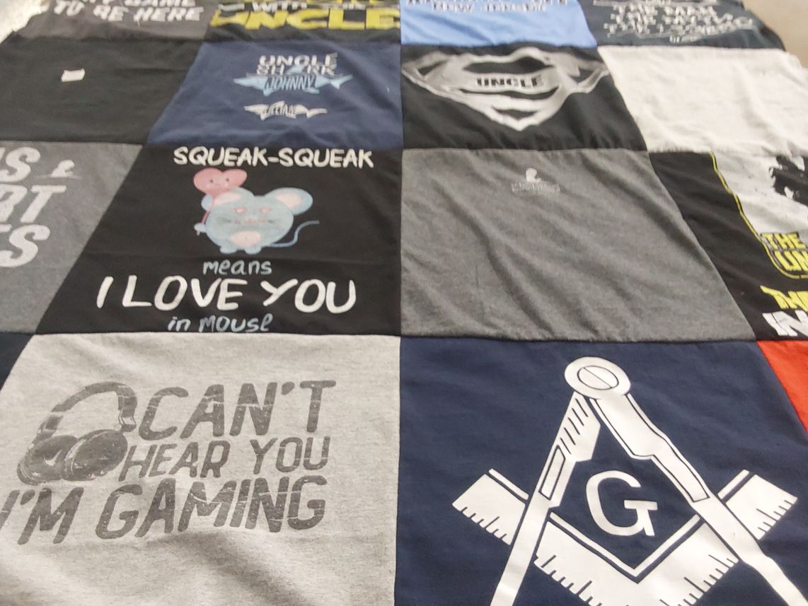 T-shirt quilt with gaming themes by Jacquelyn from NJ