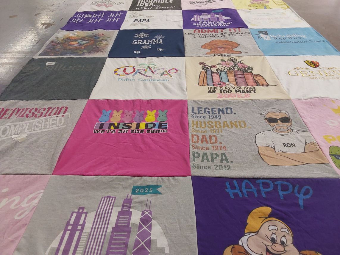 T-shirt quilt with family, reading themes by Barbara from IL
