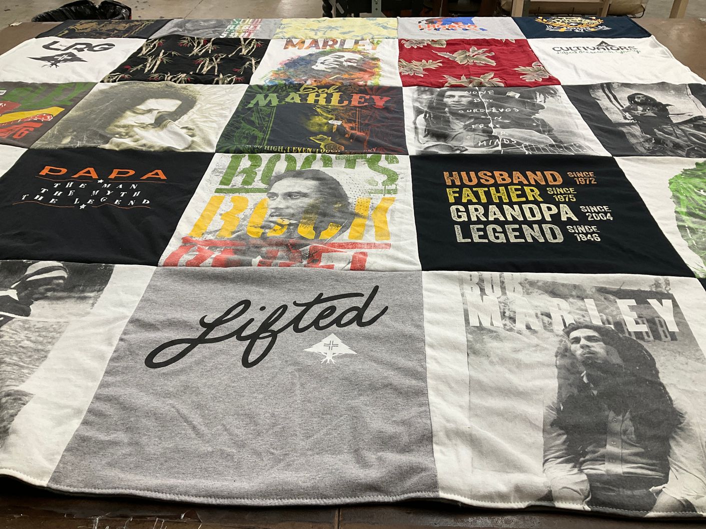 T-shirt quilt with music, bob marley themes by Christin from AZ