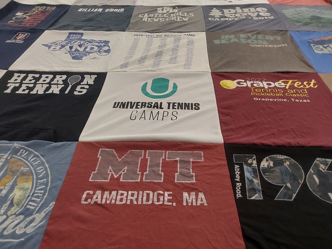T-shirt quilt from massachusetts institute of technology, hebron high school by Maureen from TX