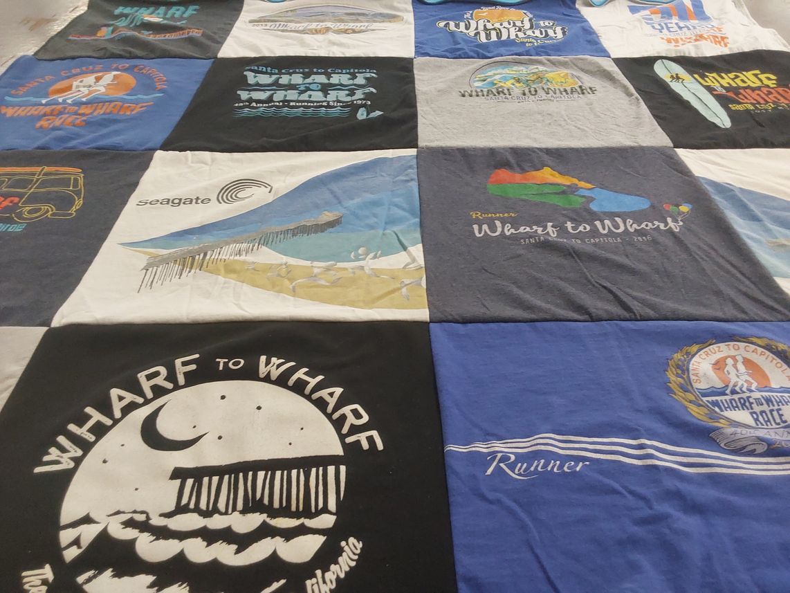 T-shirt quilt with running, races themes by Sylvia from CA