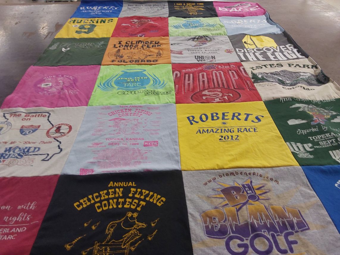 T-shirt quilt with outdoor, sports themes by Cathleen from KS