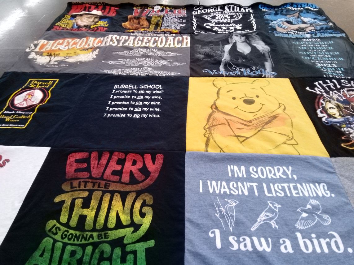 T-shirt quilt from burrell school by Katherine from CA