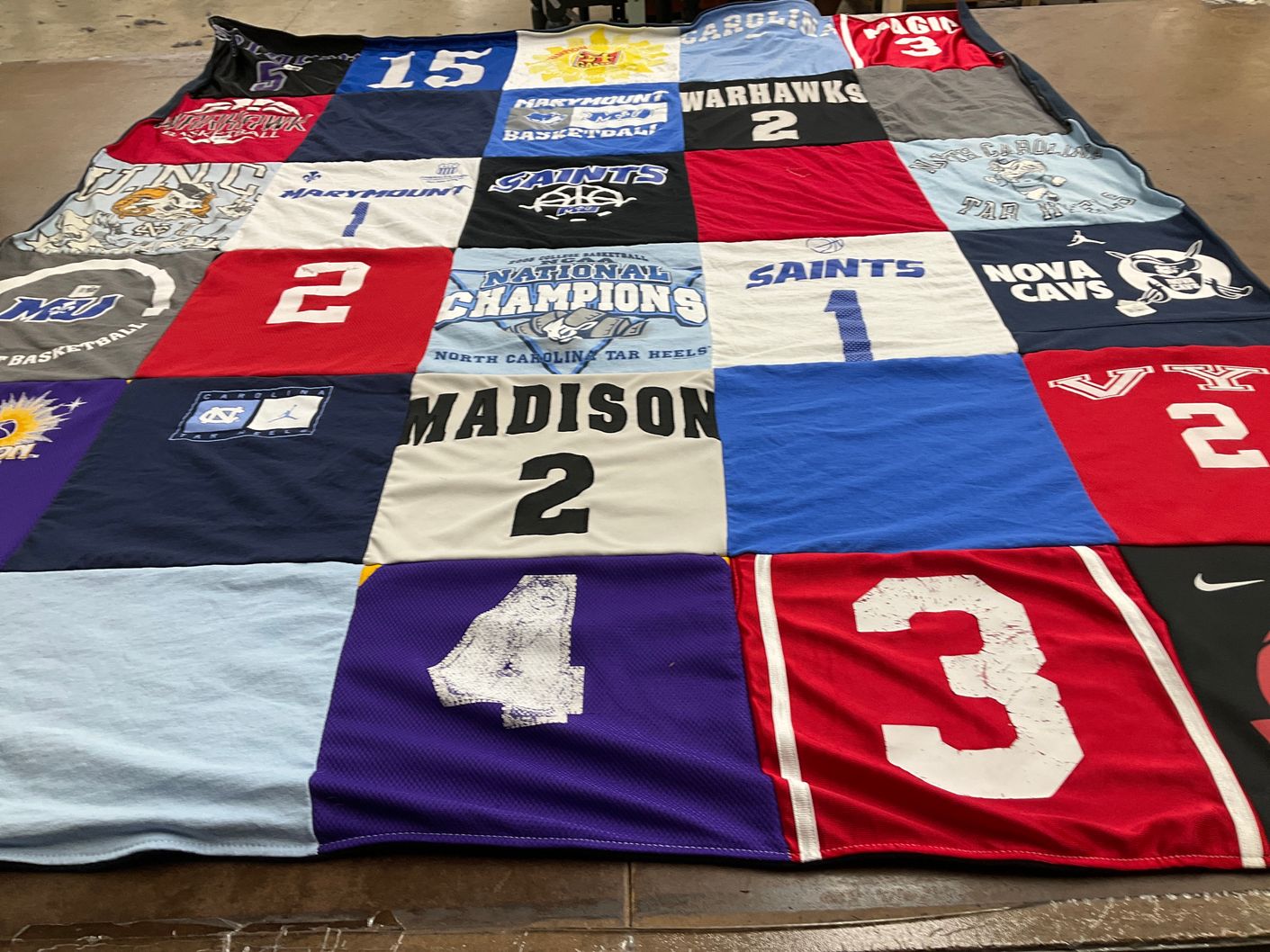 T-shirt quilt from university of north carolina at chapel hill, marymount university by Katherine from NC