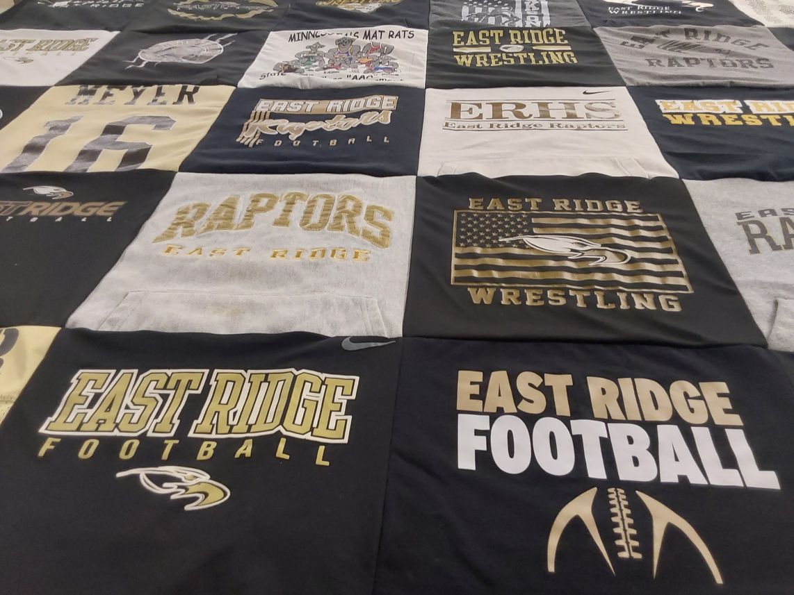 T-shirt quilt featuring east ridge raptors football by Kelley from MN