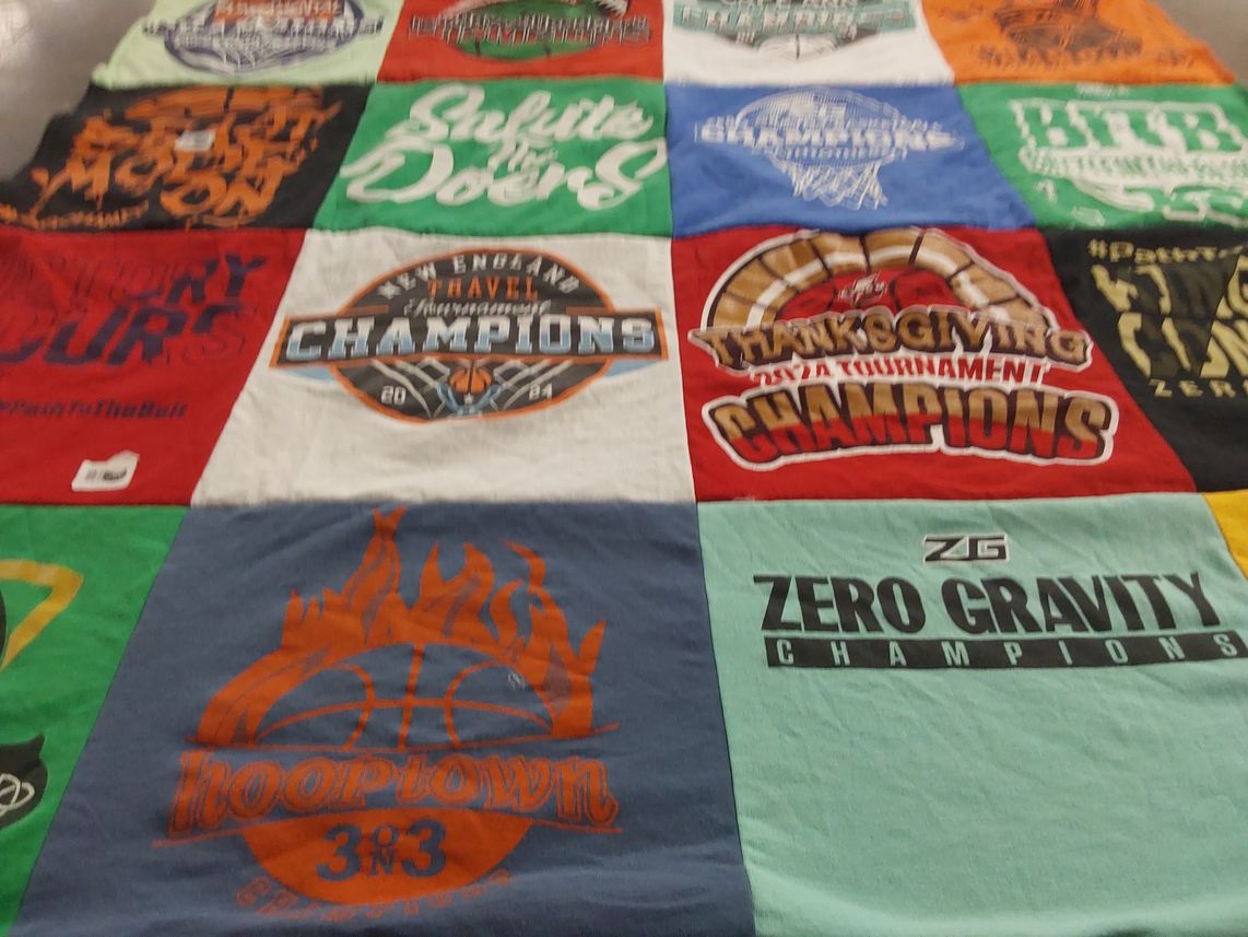 T-shirt quilt with basketball, tournaments themes by Sarah from MA