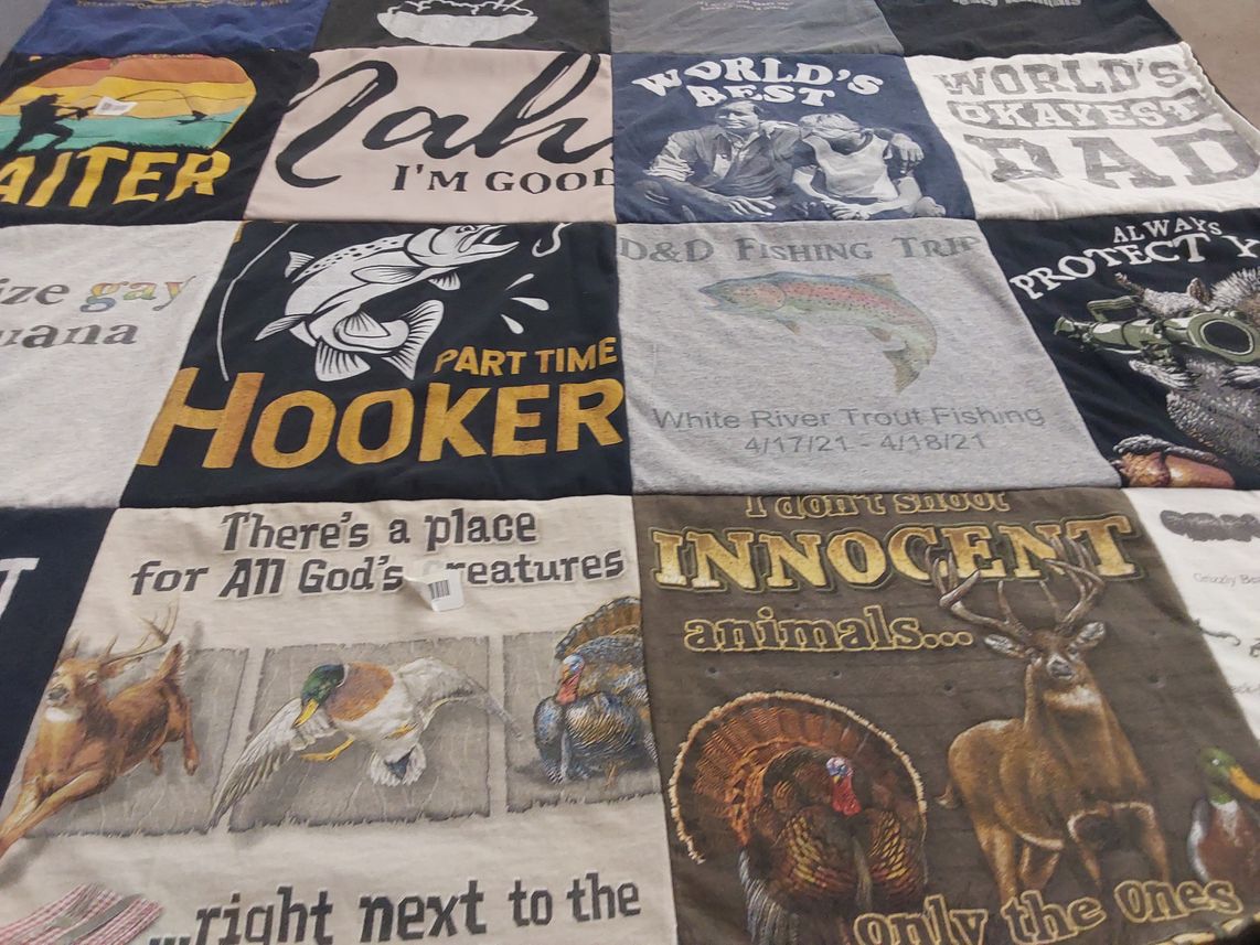 T-shirt quilt with fishing, hunting themes by Robert from MO