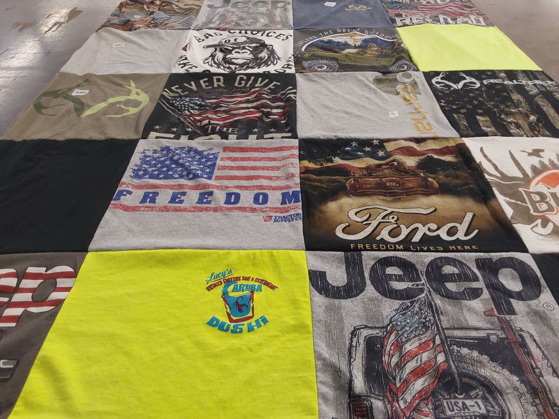 T-shirt quilt with automobiles, outdoors themes by Michael from NY